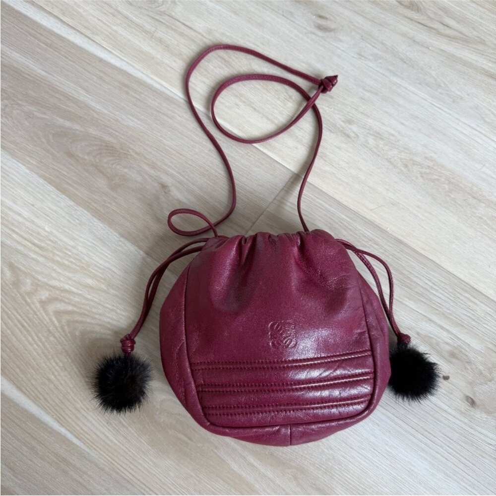 Loewe vintage Burgundy Leather Drawstring Crossbody Bag